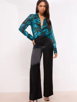 Lipsy Chiffon Printed Shirt Blue Zebra