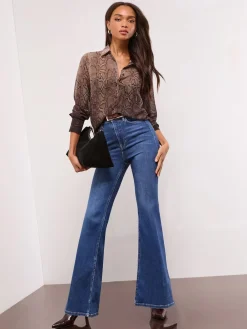 Lipsy Chiffon Printed Shirt Brown Animal Discount