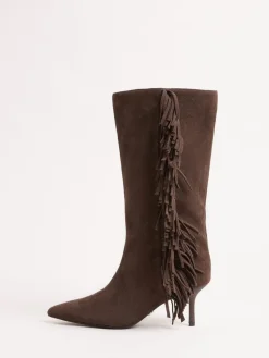 Lipsy Knee High Fringe Boots Brown Best