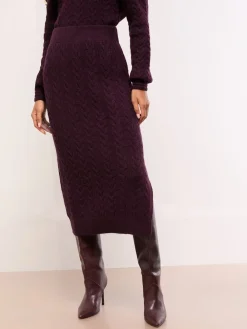 Lipsy Burgundy Red Cable Knit Co Ord Midi Skirt New