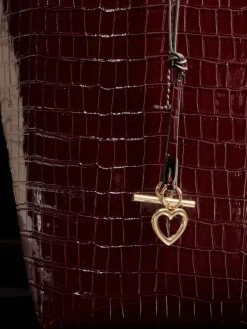 Lipsy Croc Effect Shopper Tote Bag Burgundy Red Clearance