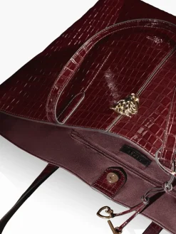 Lipsy Croc Effect Shopper Tote Bag Burgundy Red Clearance