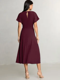 Lipsy Knot Side Midi Dress Burgundy Red Sale