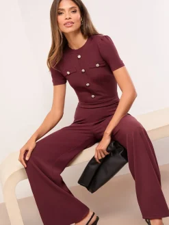 Lipsy Military Buttoned Jumpsuit Burgundy Red Discount