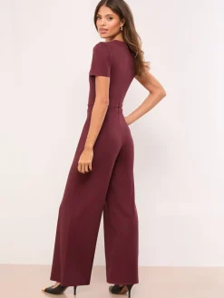 Lipsy Military Buttoned Jumpsuit Burgundy Red Discount