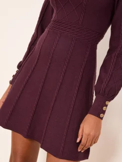 Lipsy Mini Diamond Knitted Long Sleeve Dress Burgundy Red Outlet