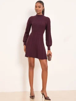 Lipsy Mini Diamond Knitted Long Sleeve Dress Burgundy Red Outlet
