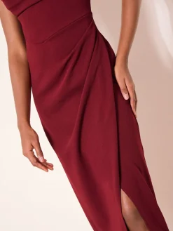 Lipsy Square Neck Short Sleeve Ruched Maxi Dress Burgundy Red Discount