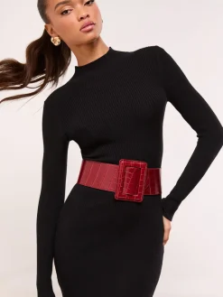 Lipsy Wide Buckle Belt Burgundy Red Best