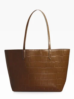 Lipsy Croc Effect Shopper Tote Bag Chocolate Brown Outlet