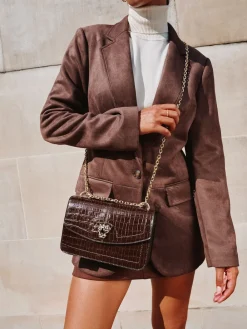 Lipsy Medium Chain Shoulder Bag Chocolate Brown New