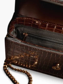 Lipsy Medium Chain Shoulder Bag Chocolate Brown New