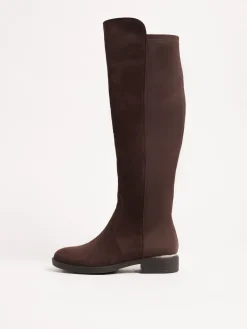 Lipsy Standard fit Faux Suede Elasticated Flat Knee High Casual Boots Chocolate Brown Best