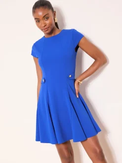 Lipsy Button Side Mini Skater Dress Cobalt Blue