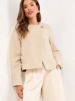 Lipsy Cream Brushed Textured Short Swing Back Jacket Hot