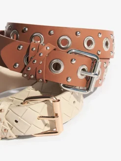 Lipsy Belts 2 Pack Cream Weave and Tan Stud Sale