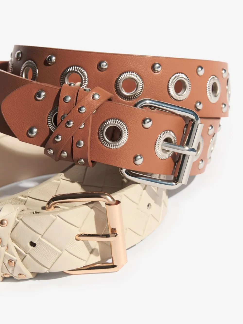 Lipsy Belts 2 Pack Cream Weave and Tan Stud Sale