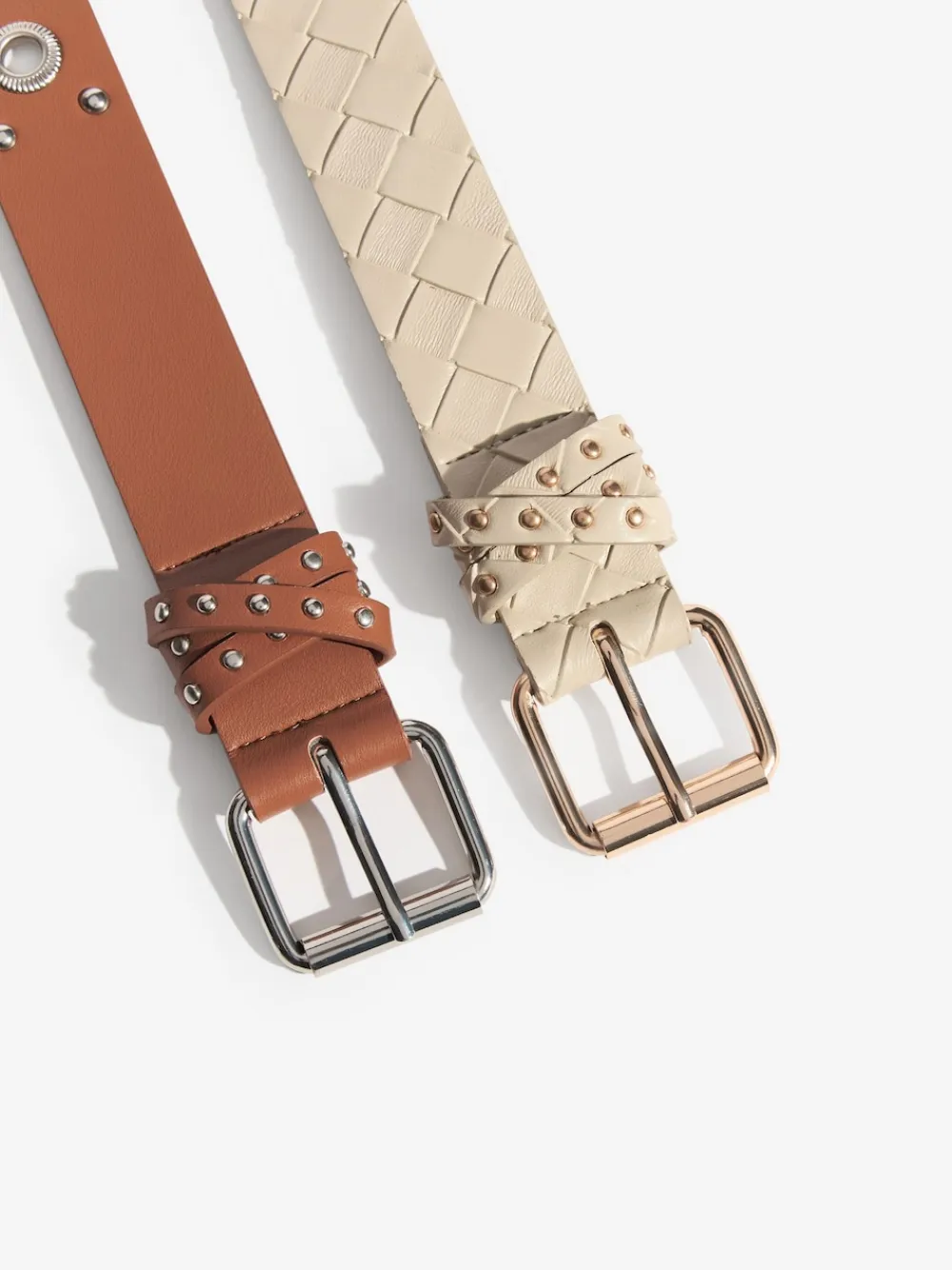 Lipsy Belts 2 Pack Cream Weave and Tan Stud Sale