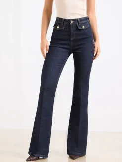 Lipsy Petite Glam Flare Leg Jeans Dark Blue Wash Clearance