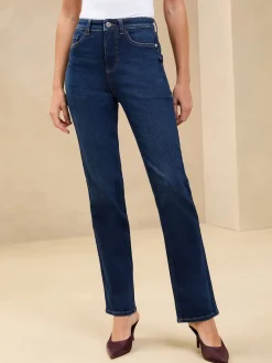 Lipsy High Waist Straight Leg Jeans Dark Wash Blue Sculpting Clearance