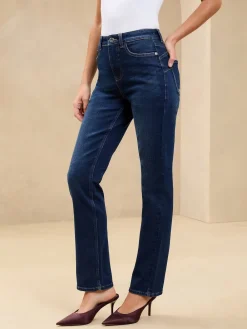 Lipsy High Waist Straight Leg Jeans Dark Wash Blue Sculpting Clearance