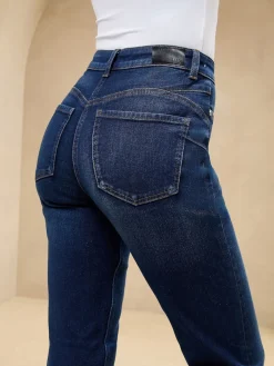 Lipsy High Waist Straight Leg Jeans Dark Wash Blue Sculpting Clearance