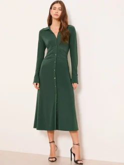 Lipsy Jersey Button Through Midi Shirt Dress Green New