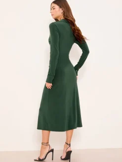 Lipsy Jersey Button Through Midi Shirt Dress Green New