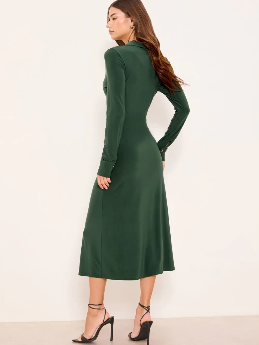 Lipsy Jersey Button Through Midi Shirt Dress Green New