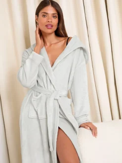 Lipsy Grey Super Cosy Midi Dressing Gown Hot