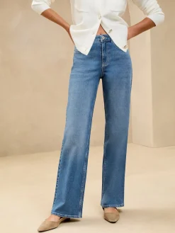 Lipsy Mid Wash Blue Mid Rise Wide Leg Jeans Hot