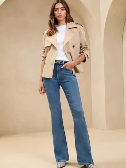 Lipsy Petite Mid Rise Flare Jeans Mid Wash Blue New