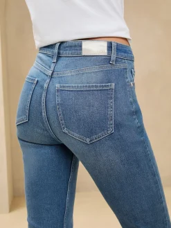 Lipsy Petite Mid Rise Flare Jeans Mid Wash Blue New