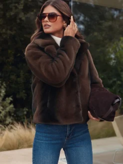 Lipsy Short Collared Coat Mink Brown Sale