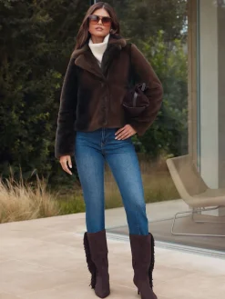 Lipsy Short Collared Coat Mink Brown Sale