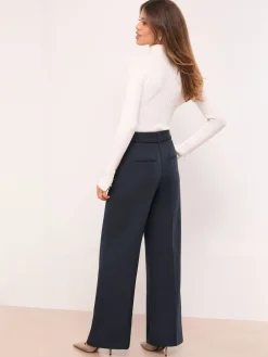 Lipsy Belted Tailored Wide Leg Trousers Navy Blue Online