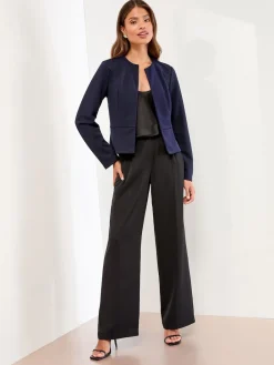 Lipsy Navy Blue Cropped Collarless Blazer