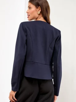 Lipsy Navy Blue Cropped Collarless Blazer