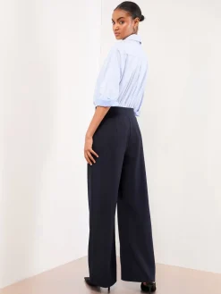 Lipsy Navy Blue High Waist Wide Leg Trousers