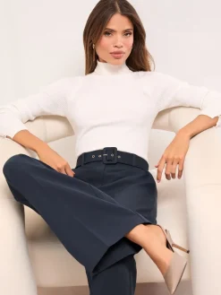 Lipsy Navy Blue Petite Belted Tailored Wide Leg Trousers Best
