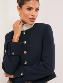 Lipsy Collarless Cropped Blazer Navy