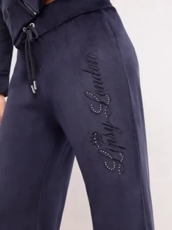 Lipsy Embroidered Velour Relaxed Wide Leg Joggers Navy Hot