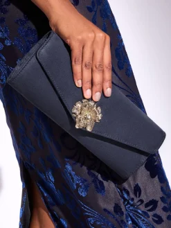 Lipsy Navy Floral Trim Clutch Bag Outlet