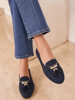 Lipsy Wide Fit Almond Toe Tassel Workwear Loafers Navy