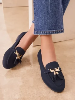 Lipsy Wide Fit Almond Toe Tassel Workwear Loafers Navy