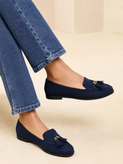 Lipsy Wide Fit Flat Slim Sole Tassel Loafers Navy Discount