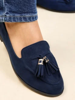 Lipsy Wide Fit Flat Slim Sole Tassel Loafers Navy Discount
