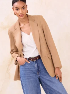 Lipsy Neutral Brown Faux Suede Single Breasted Blazer Best