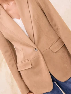 Lipsy Neutral Brown Faux Suede Single Breasted Blazer Best