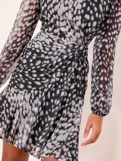 Lipsy Neutral Petite Animal Print Gathered Waist Woven Mini Dress Sale